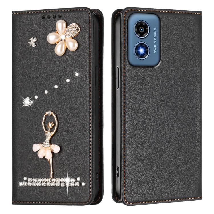 For Motorola Moto G Play 2024 Global Ballet Girl Diamond Studded RFID Vegan Leather Phone Case