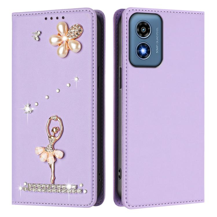 For Motorola Moto G Play 2024 Global Ballet Girl Diamond Studded RFID Vegan Leather Phone Case