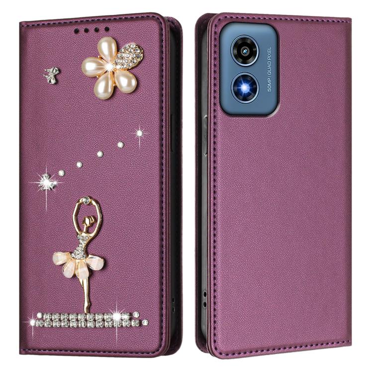 For Motorola Moto G Play 2024 Global Ballet Girl Diamond Studded RFID Vegan Leather Phone Case