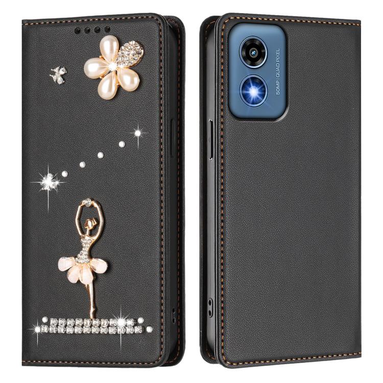 For Motorola Moto G 5G 2024 Global Ballet Girl Diamond Studded RFID Vegan Leather Phone Case