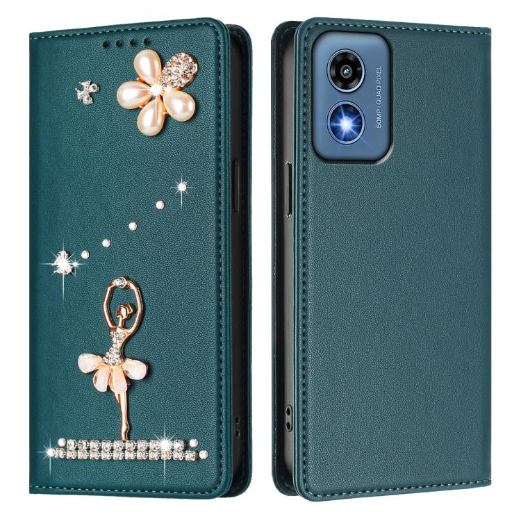 For Motorola Moto G 5G 2024 Global Ballet Girl Diamond Studded RFID Vegan Leather Phone Case