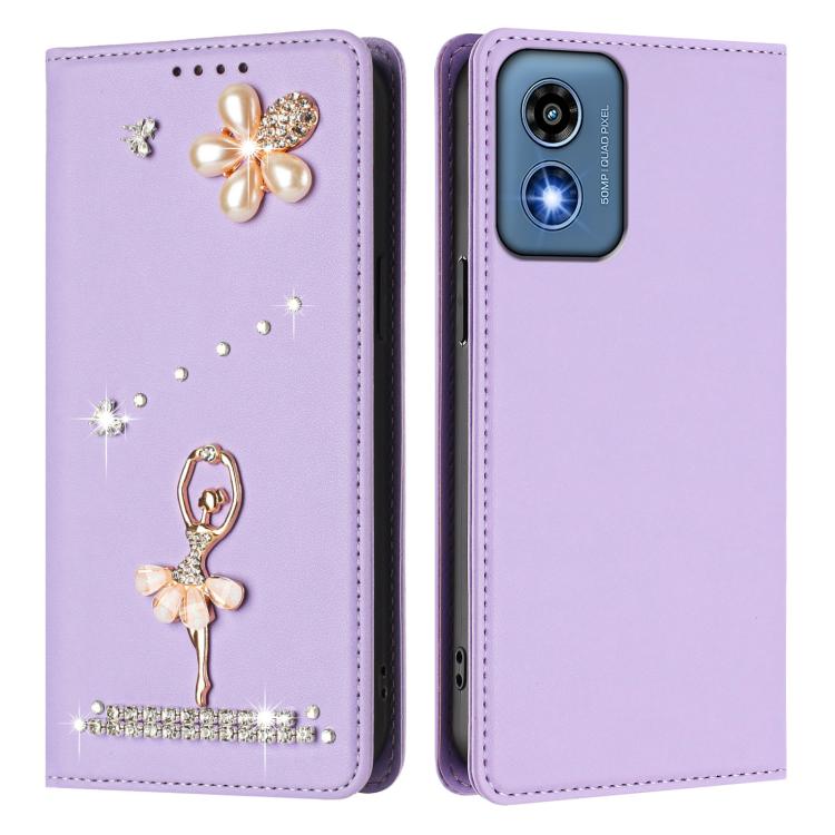 For Motorola Moto G 5G 2024 Global Ballet Girl Diamond Studded RFID Vegan Leather Phone Case
