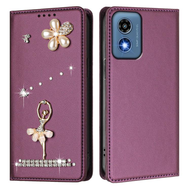 For Motorola Moto G 5G 2024 Global Ballet Girl Diamond Studded RFID Vegan Leather Phone Case