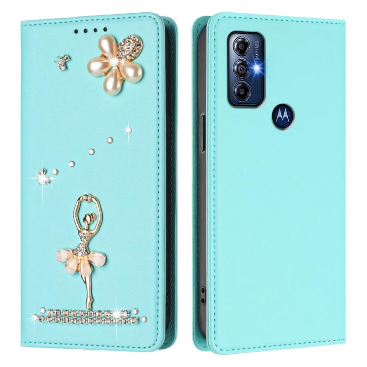 For Motorola Moto G Play 2023 Ballet Girl Diamond Studded RFID Vegan Leather Phone Case