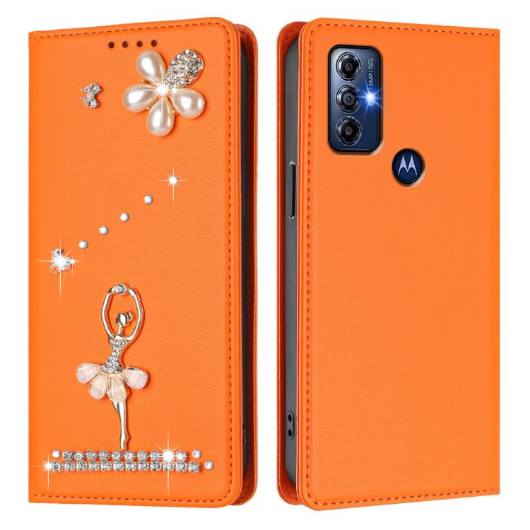 For Motorola Moto G Play 2023 Ballet Girl Diamond Studded RFID Vegan Leather Phone Case