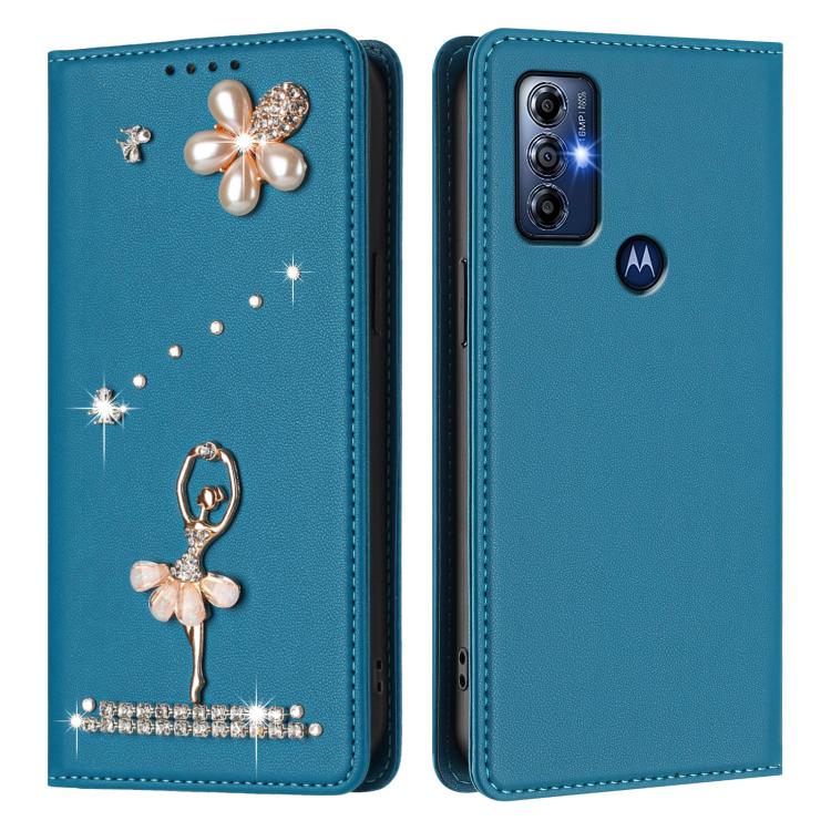 For Motorola Moto G Play 2023 Ballet Girl Diamond Studded RFID Vegan Leather Phone Case