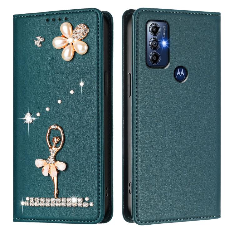For Motorola Moto G Play 2023 Ballet Girl Diamond Studded RFID Vegan Leather Phone Case