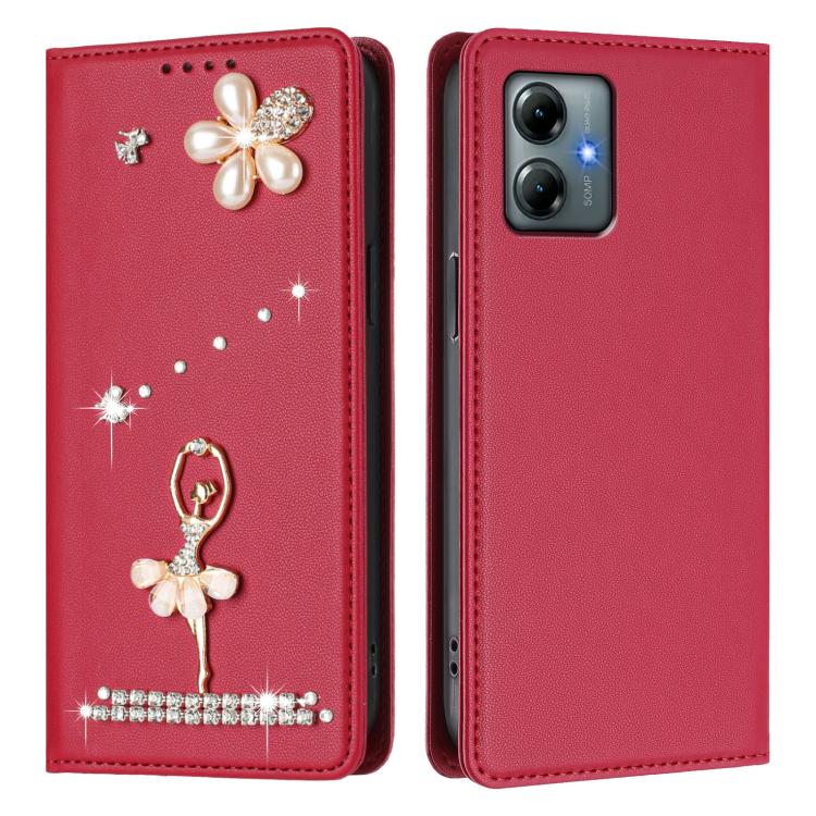 For Motorola Moto G Play 2025 Ballet Girl Diamond Studded RFID Vegan Leather Phone Case