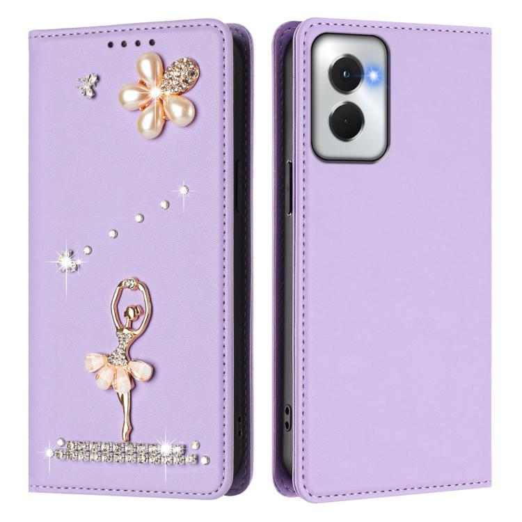 For Motorola Moto G Power 5G 2024 Ballet Girl Diamond Studded RFID Vegan Leather Phone Case