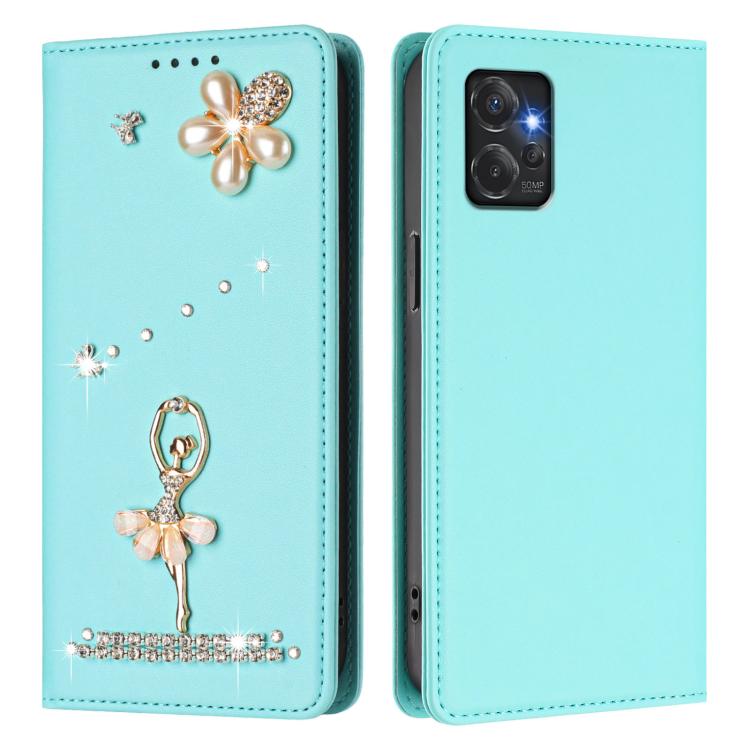 For Motorola Moto G Power 2023 Ballet Girl Diamond Studded RFID Vegan Leather Phone Case