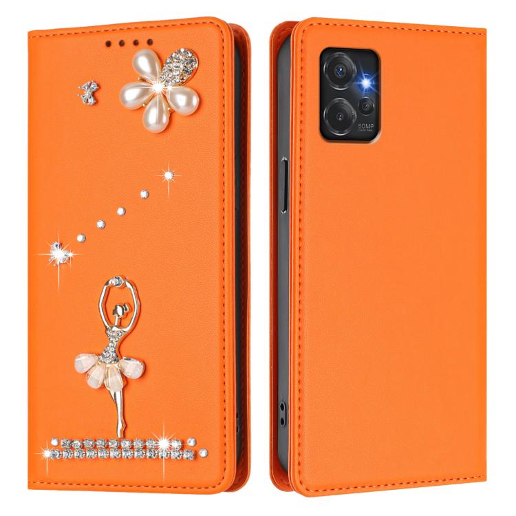 For Motorola Moto G Power 2023 Ballet Girl Diamond Studded RFID Vegan Leather Phone Case