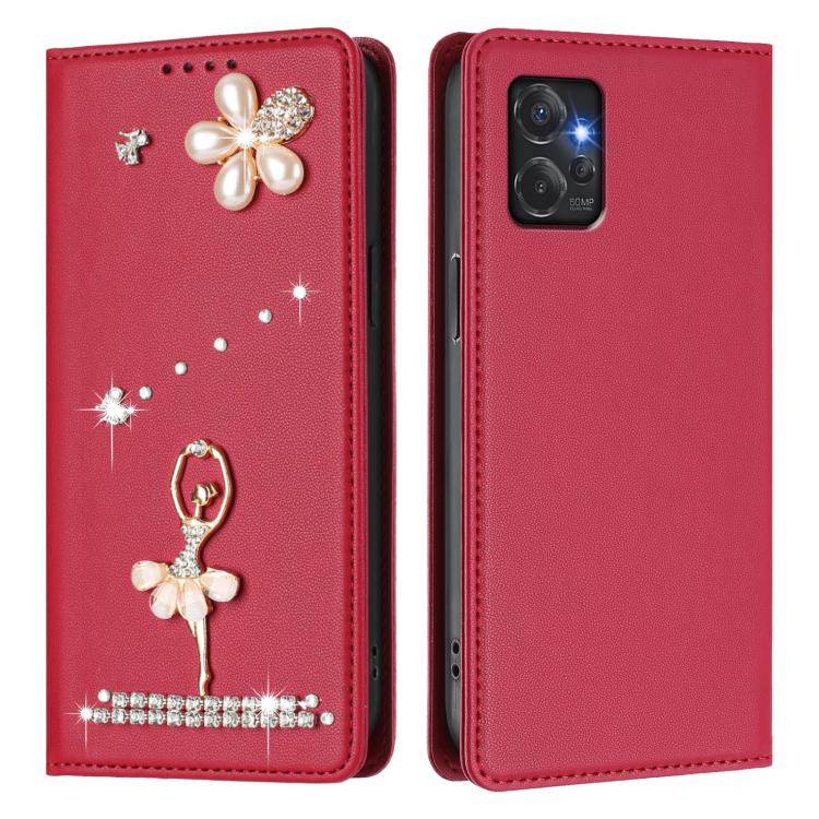 For Motorola Moto G Power 2023 Ballet Girl Diamond Studded RFID Vegan Leather Phone Case
