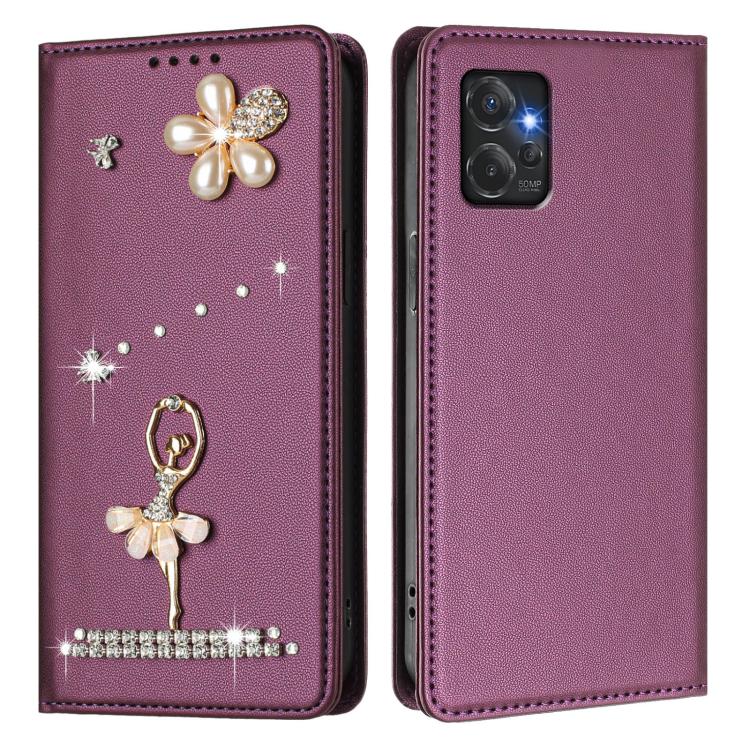 For Motorola Moto G Power 2023 Ballet Girl Diamond Studded RFID Vegan Leather Phone Case