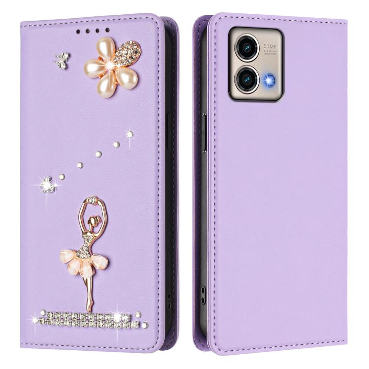 For Motorola Moto G Stylus 5G 2023 Ballet Girl Diamond Studded RFID Vegan Leather Phone Case