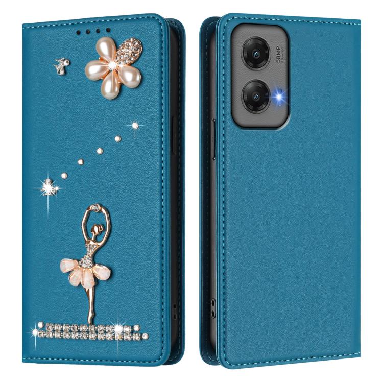 For Motorola Moto G Stylus 5G 2024 Ballet Girl Diamond Studded RFID Vegan Leather Phone Case
