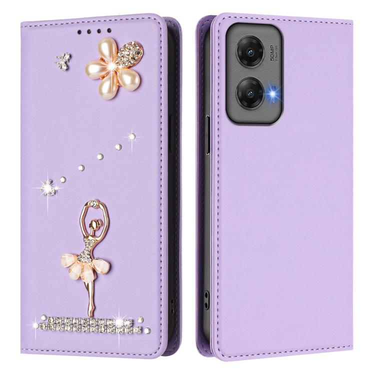 For Motorola Moto G Stylus 5G 2024 Ballet Girl Diamond Studded RFID Vegan Leather Phone Case