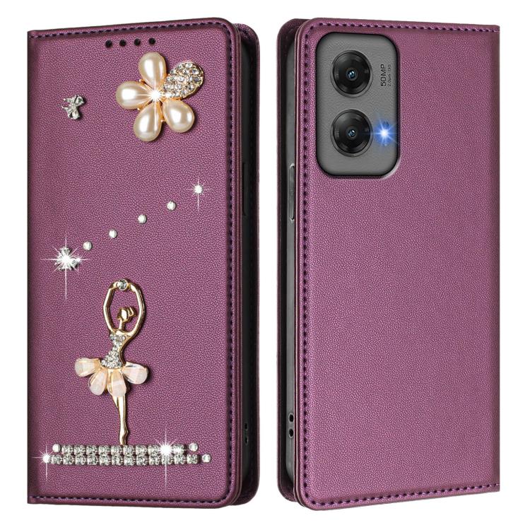 For Motorola Moto G Stylus 5G 2024 Ballet Girl Diamond Studded RFID Vegan Leather Phone Case