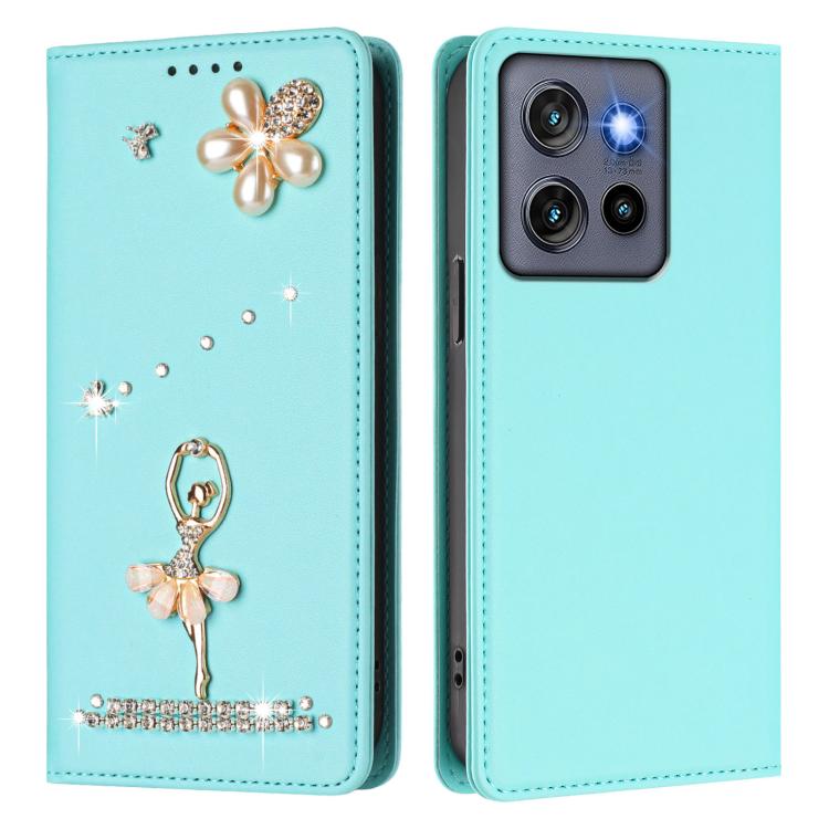 For Motorola Edge 60 Stylus Ballet Girl Diamond Studded RFID Vegan Leather Phone Case