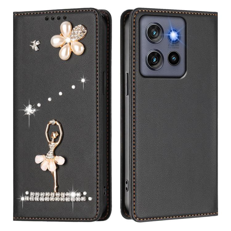 For Motorola Edge 60 Stylus Ballet Girl Diamond Studded RFID Vegan Leather Phone Case