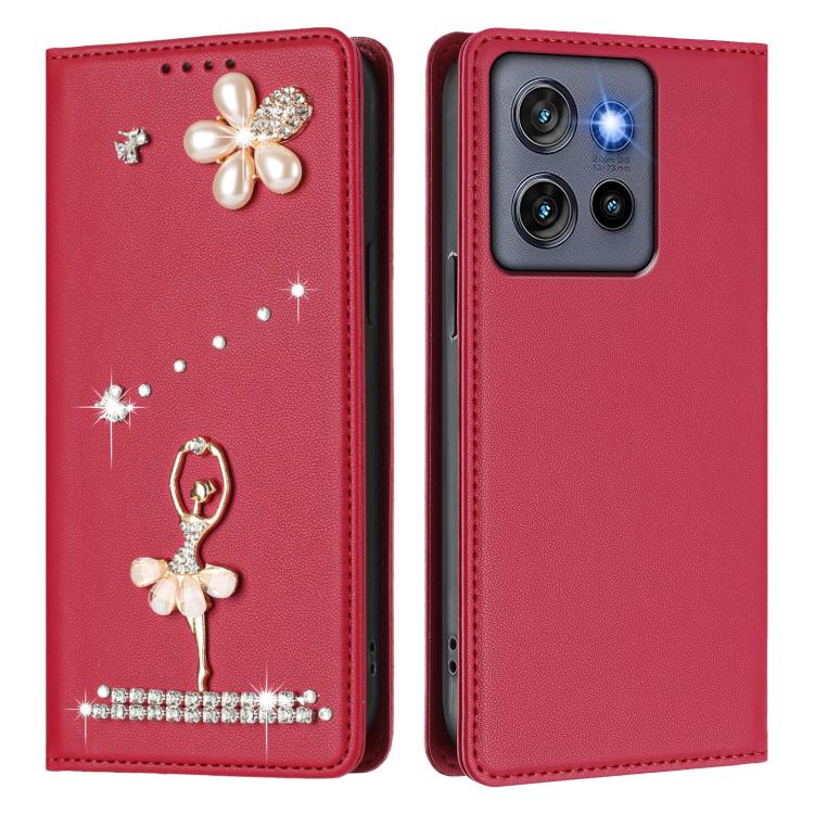 For Motorola Edge 60 Stylus Ballet Girl Diamond Studded RFID Vegan Leather Phone Case