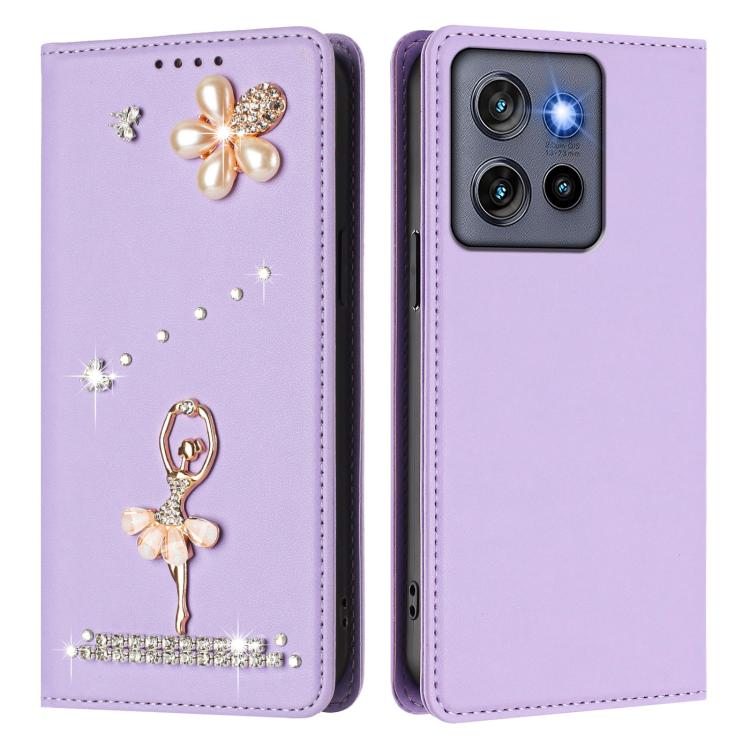 For Motorola Edge 60 Stylus Ballet Girl Diamond Studded RFID Vegan Leather Phone Case