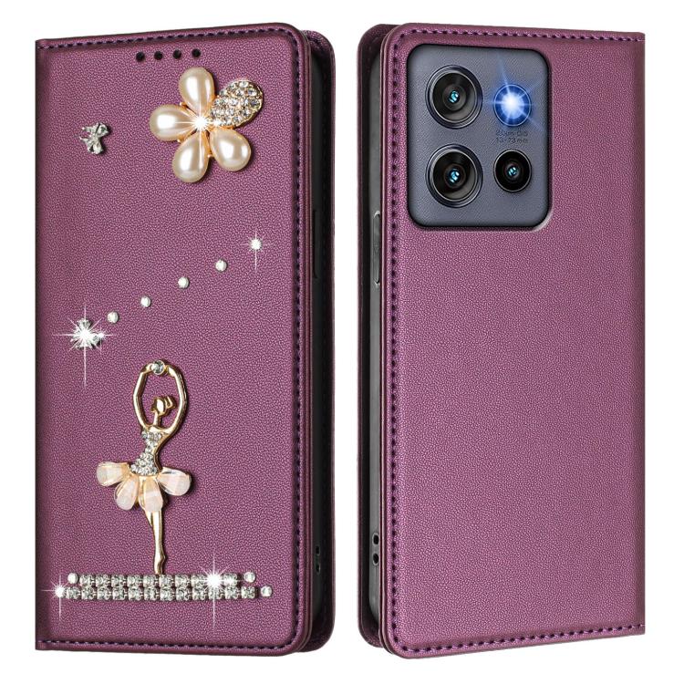 For Motorola Edge 60 Stylus Ballet Girl Diamond Studded RFID Vegan Leather Phone Case