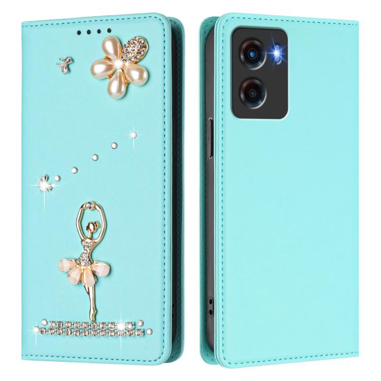 For Motorola Moto E15 / G05 Ballet Girl Diamond Studded RFID Vegan Leather Phone Case
