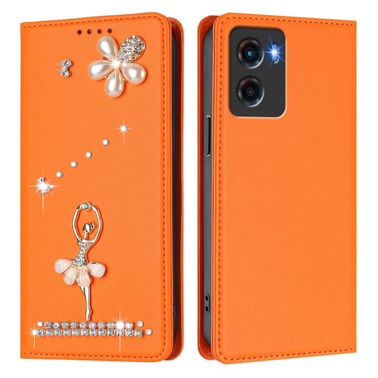 For Motorola Moto E15 / G05 Ballet Girl Diamond Studded RFID Vegan Leather Phone Case