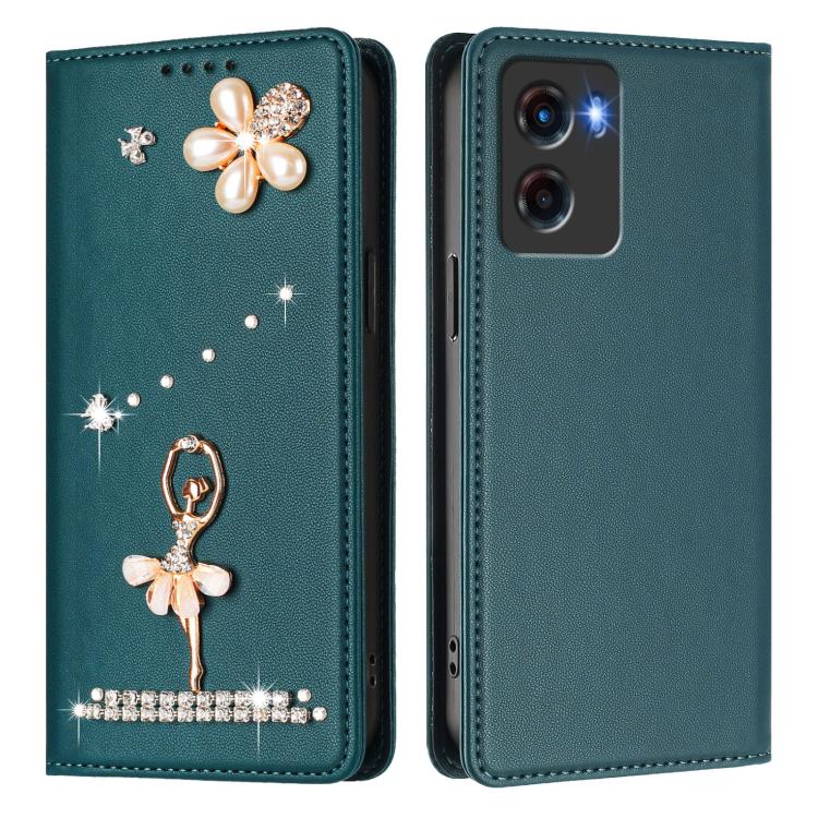 For Motorola Moto E15 / G05 Ballet Girl Diamond Studded RFID Vegan Leather Phone Case