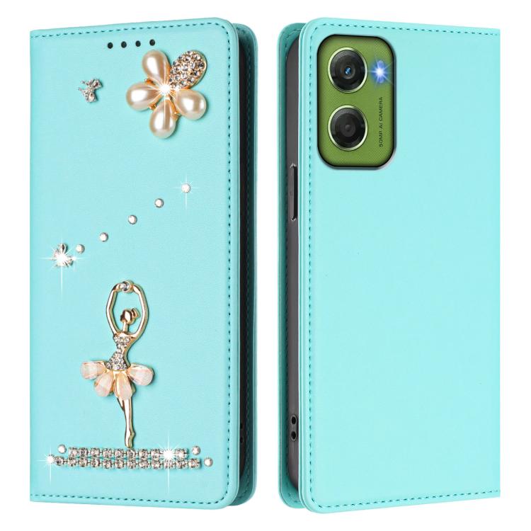 For Motorola Moto G06 4G / G06 Power 4G Ballet Girl Diamond Studded RFID Vegan Leather Phone Case