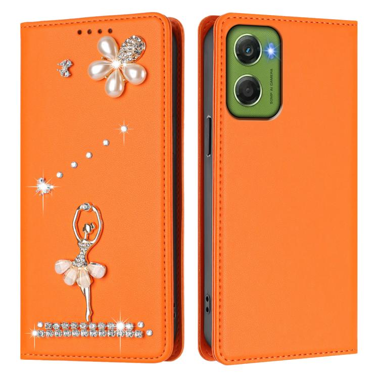 For Motorola Moto G06 4G / G06 Power 4G Ballet Girl Diamond Studded RFID Vegan Leather Phone Case