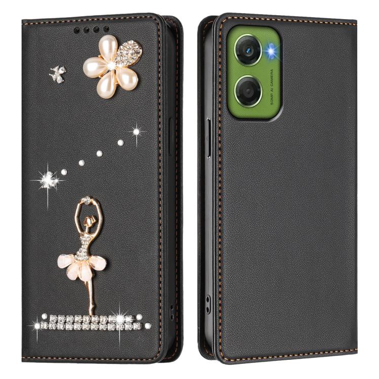 For Motorola Moto G06 4G / G06 Power 4G Ballet Girl Diamond Studded RFID Vegan Leather Phone Case