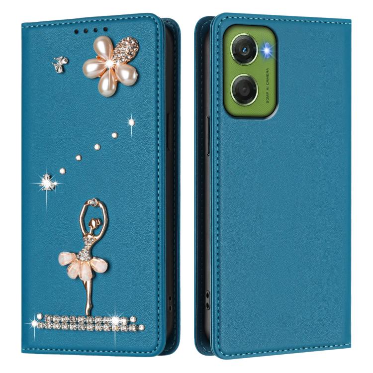 For Motorola Moto G06 4G / G06 Power 4G Ballet Girl Diamond Studded RFID Vegan Leather Phone Case