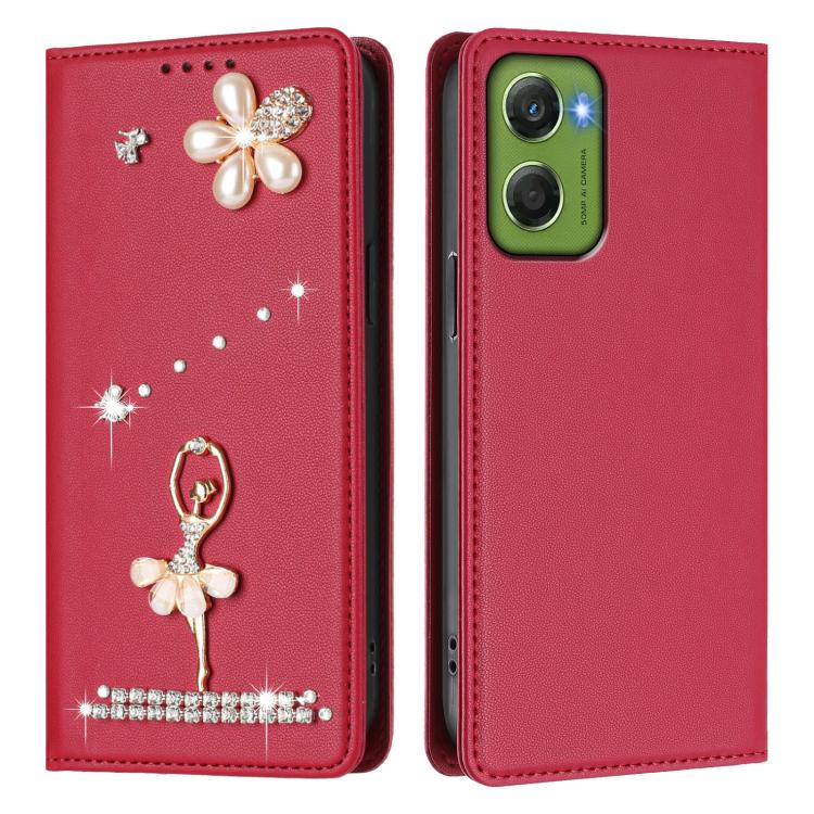 For Motorola Moto G06 4G / G06 Power 4G Ballet Girl Diamond Studded RFID Vegan Leather Phone Case