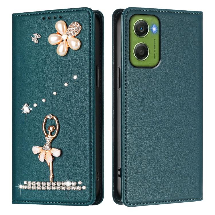 For Motorola Moto G06 4G / G06 Power 4G Ballet Girl Diamond Studded RFID Vegan Leather Phone Case