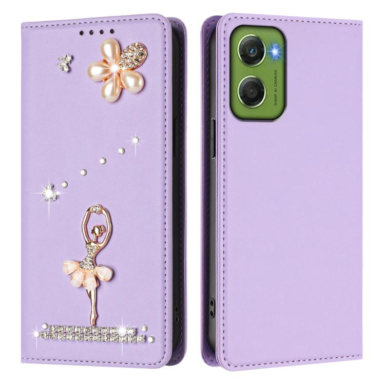 For Motorola Moto G06 4G / G06 Power 4G Ballet Girl Diamond Studded RFID Vegan Leather Phone Case