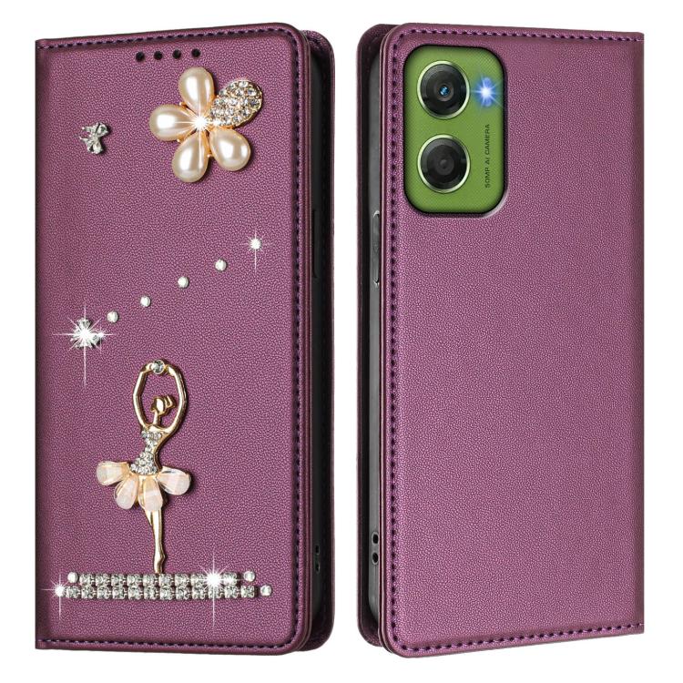 For Motorola Moto G06 4G / G06 Power 4G Ballet Girl Diamond Studded RFID Vegan Leather Phone Case