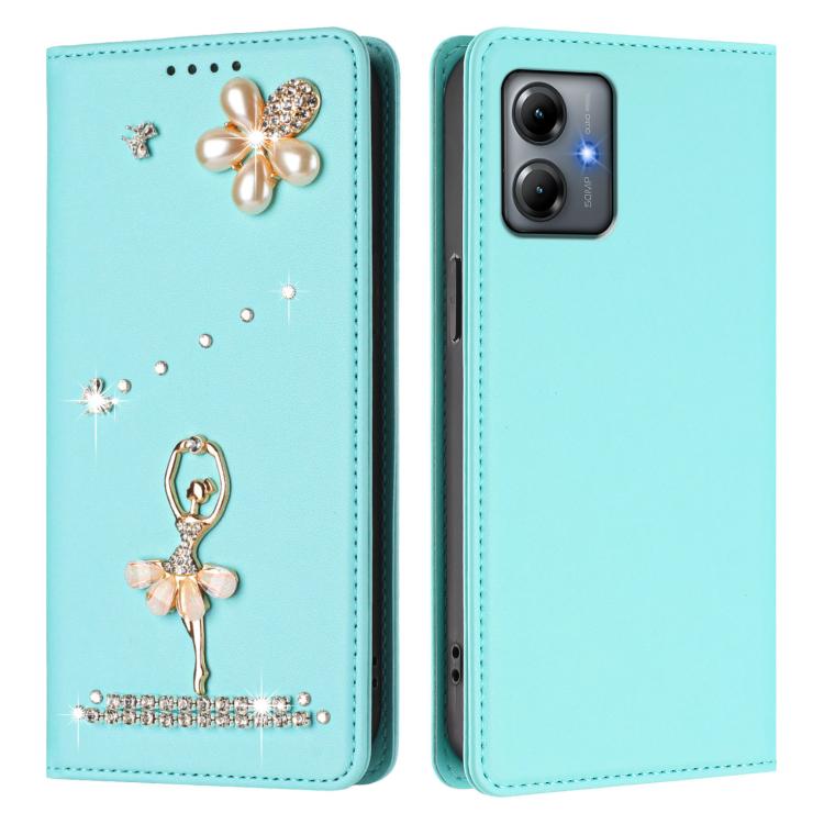 For Motorola Moto G14 Ballet Girl Diamond Studded RFID Vegan Leather Phone Case