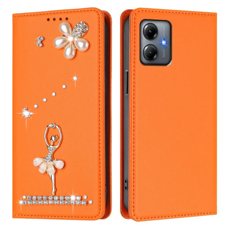 For Motorola Moto G14 Ballet Girl Diamond Studded RFID Vegan Leather Phone Case