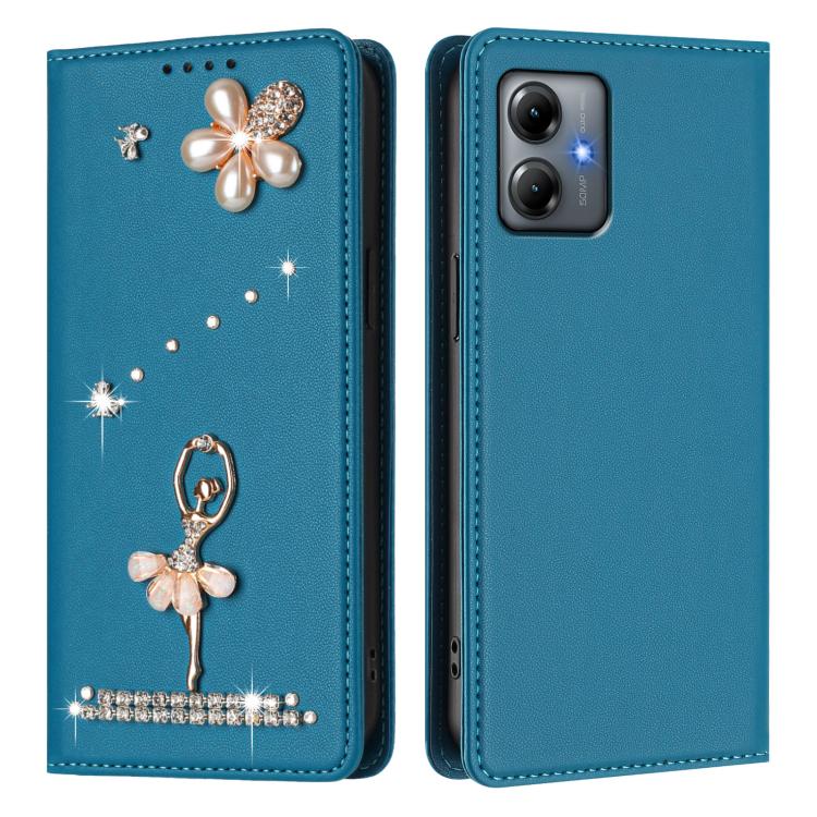 For Motorola Moto G14 Ballet Girl Diamond Studded RFID Vegan Leather Phone Case