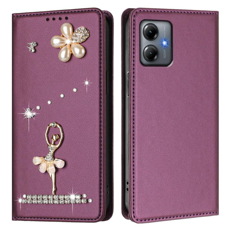For Motorola Moto G14 Ballet Girl Diamond Studded RFID Vegan Leather Phone Case