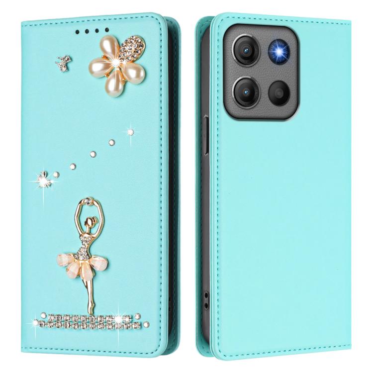 For Motorola Moto G15 / G15 Power Ballet Girl Diamond Studded RFID Vegan Leather Phone Case
