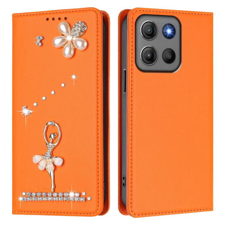 For Motorola Moto G15 / G15 Power Ballet Girl Diamond Studded RFID Vegan Leather Phone Case