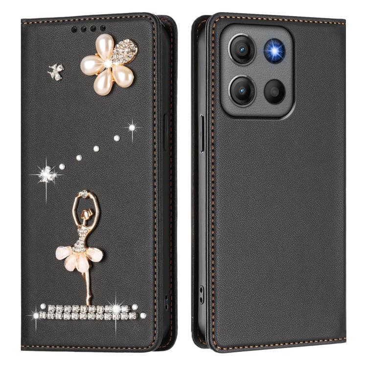 For Motorola Moto G15 / G15 Power Ballet Girl Diamond Studded RFID Vegan Leather Phone Case