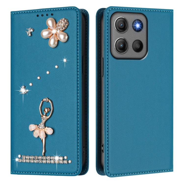 For Motorola Moto G15 / G15 Power Ballet Girl Diamond Studded RFID Vegan Leather Phone Case