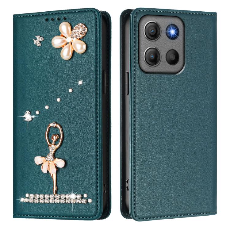 For Motorola Moto G15 / G15 Power Ballet Girl Diamond Studded RFID Vegan Leather Phone Case