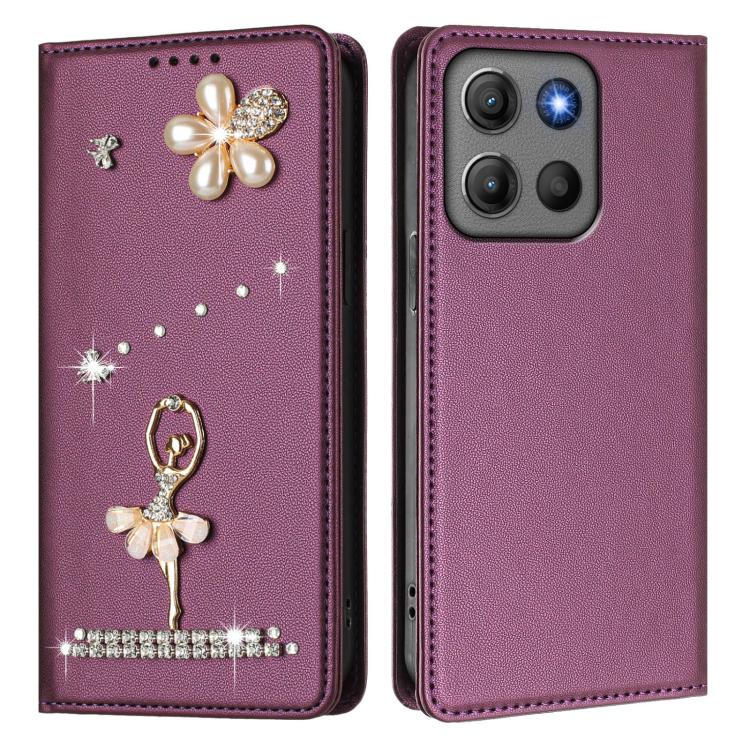 For Motorola Moto G15 / G15 Power Ballet Girl Diamond Studded RFID Vegan Leather Phone Case