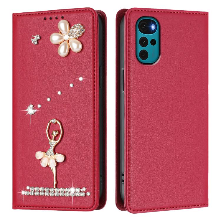 For Motorola Moto G22 / E32S Ballet Girl Diamond Studded RFID Vegan Leather Phone Case