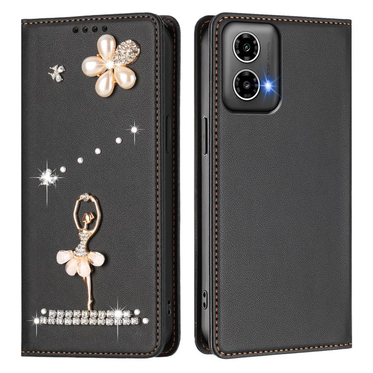 For Motorola Moto G34 / G45 5G Ballet Girl Diamond Studded RFID Vegan Leather Phone Case
