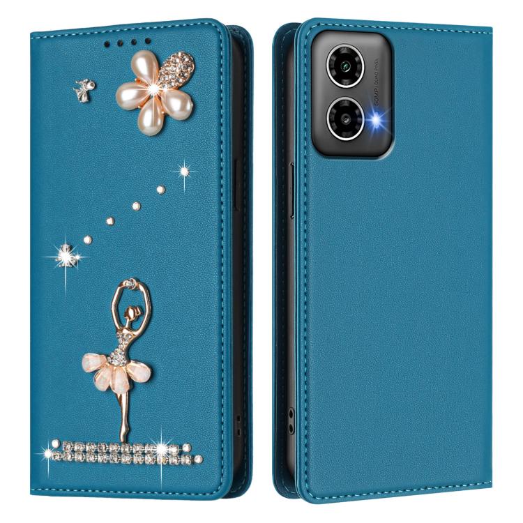 For Motorola Moto G34 / G45 5G Ballet Girl Diamond Studded RFID Vegan Leather Phone Case